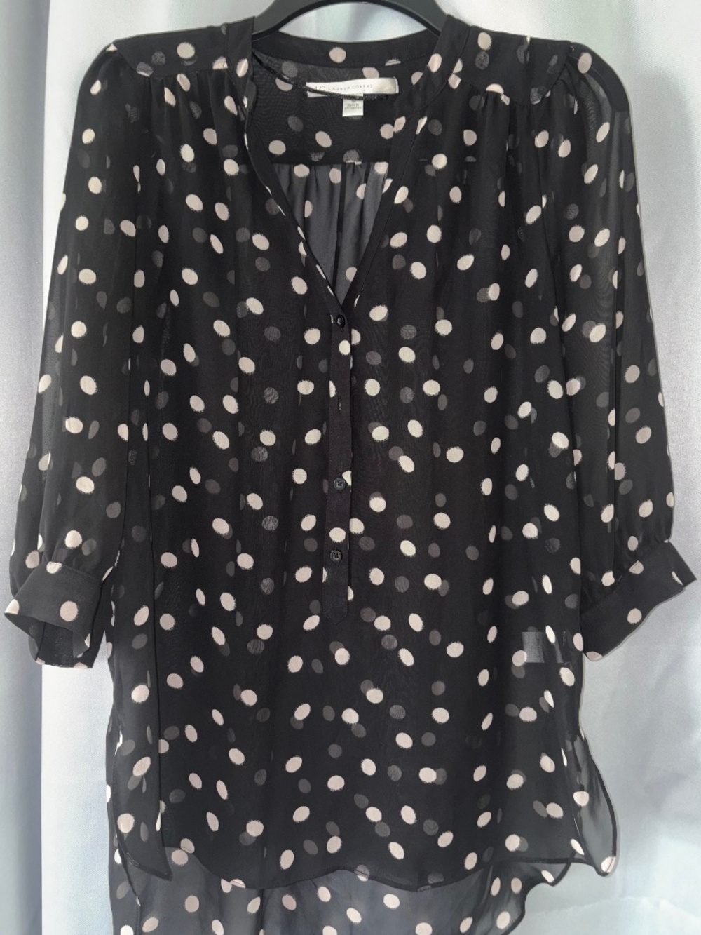 Lauren Conrad black white blouse see thru polka dot